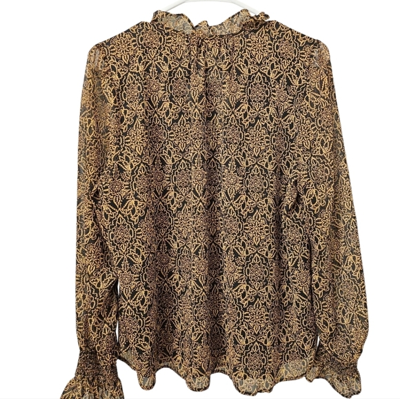 Loft Black Gold Shirred Mock Neck pattern Blouse Size Meduim NWT - Picture 5 of 9